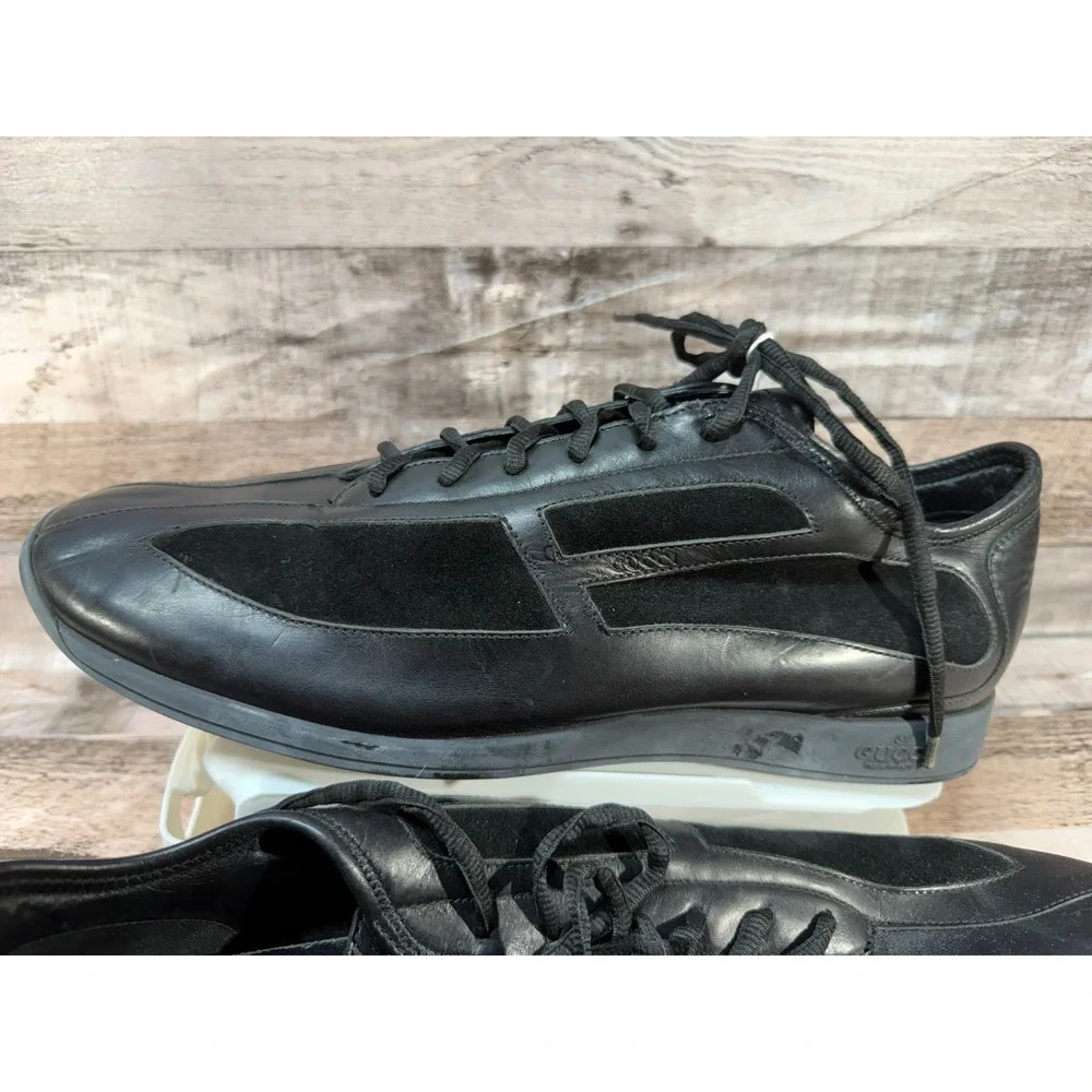 Gucci Leather Low Trainer Black Suede Sneakers 111 6107 Size 9D Made in Italy